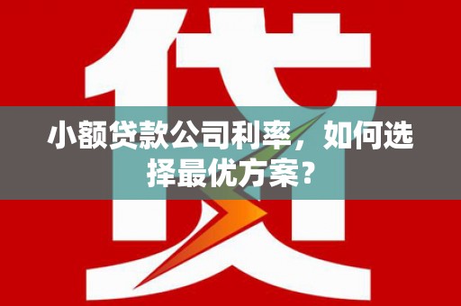 秀峰小额贷款公司利率，如何选择最优方案？